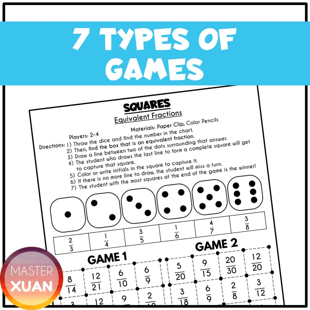 7 fractions printable math board games
