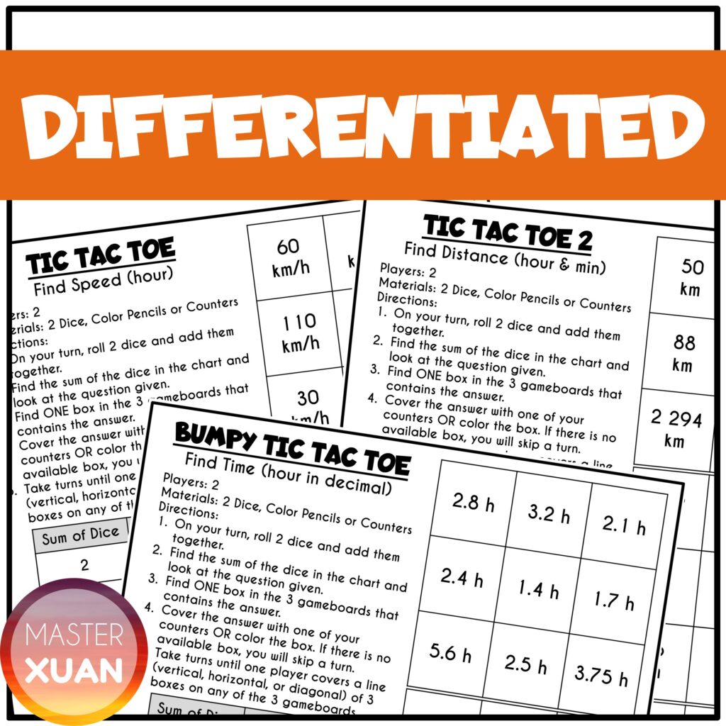 The game speed printables are differentiated!