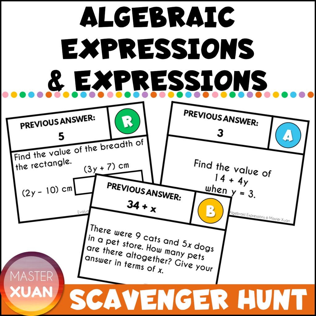 Algebraic Equations And Expressions Scavenger Hunt 