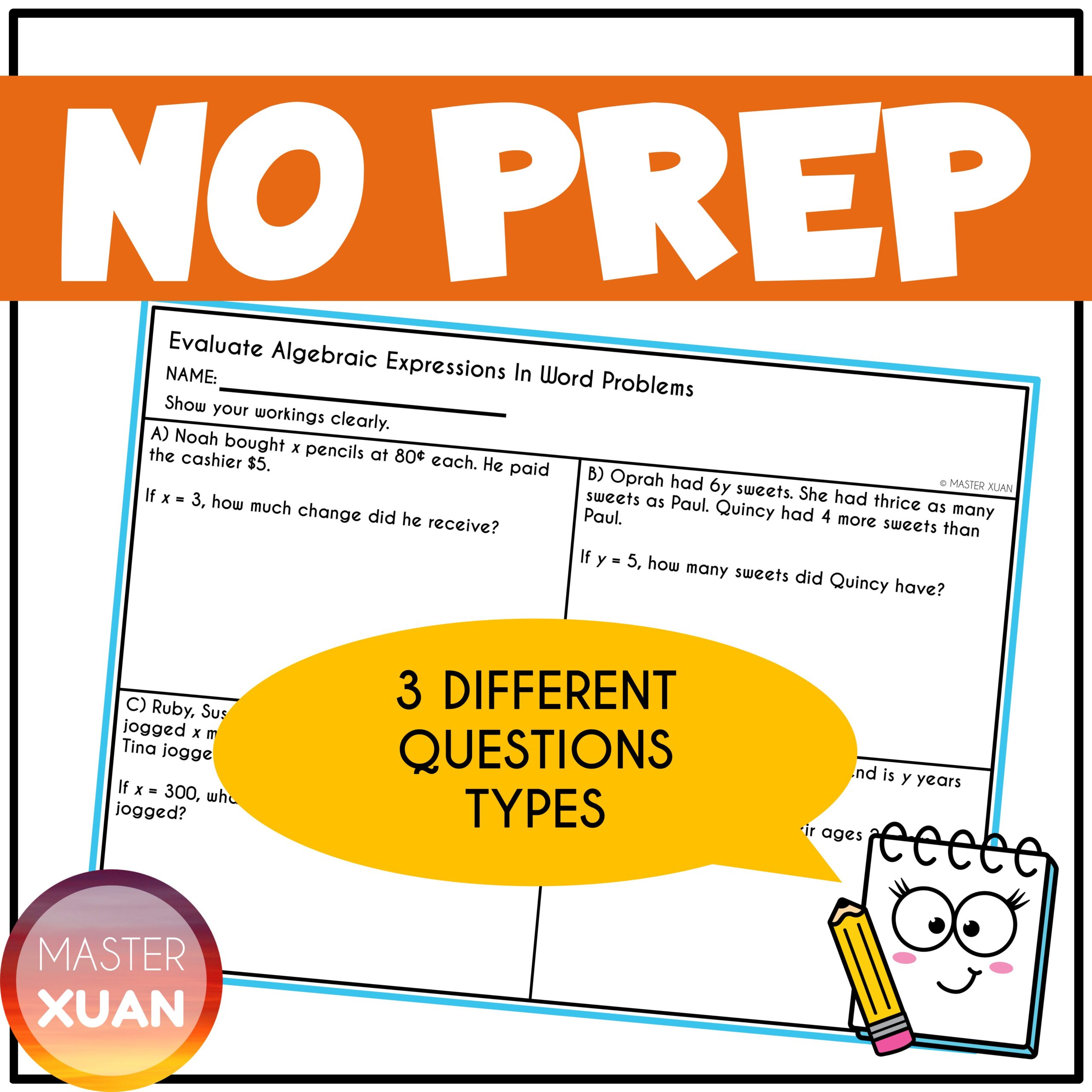 Evaluating algebraic expressions practice without preparation.