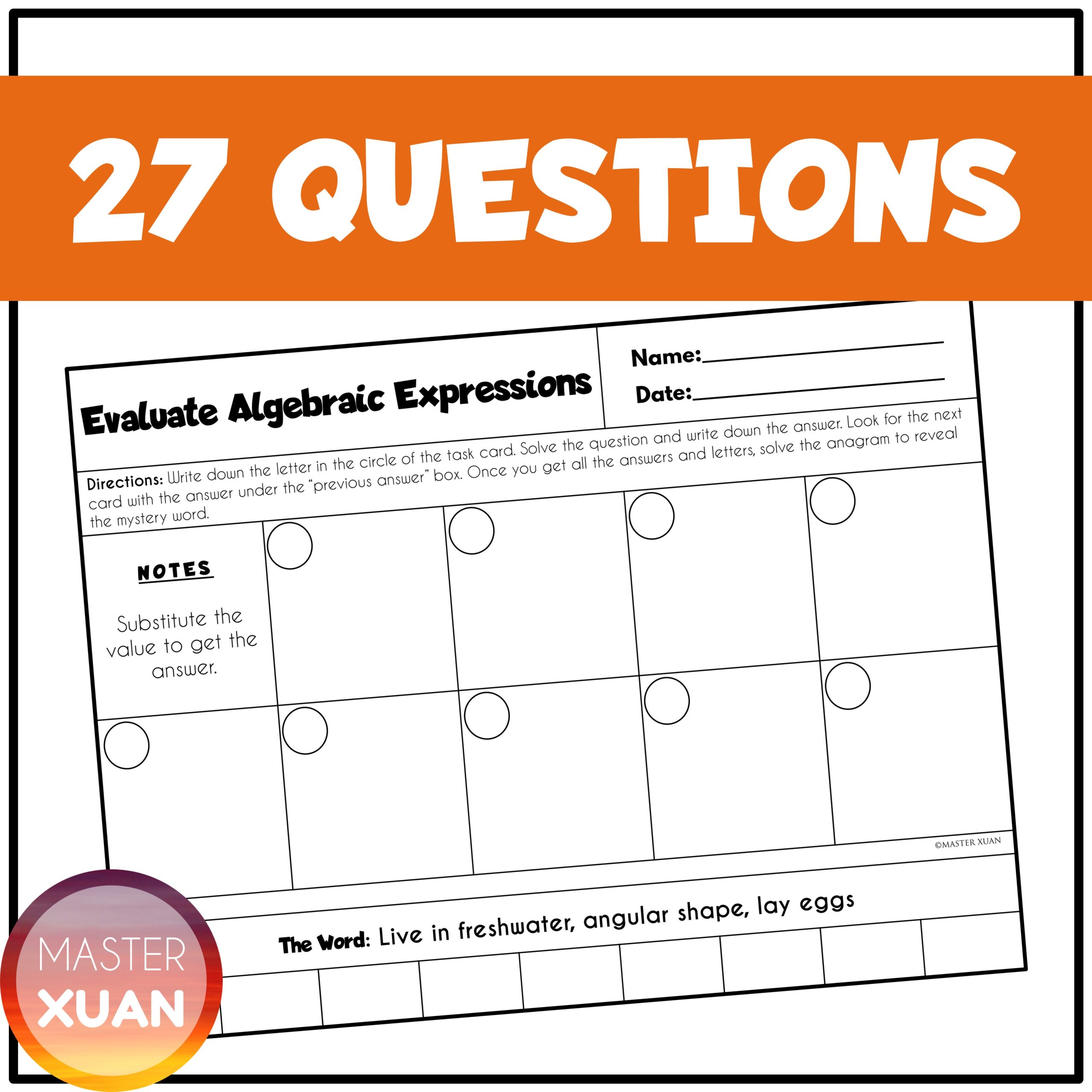 27 evaluating algebraic expressions problems for your math students to practice algebra.