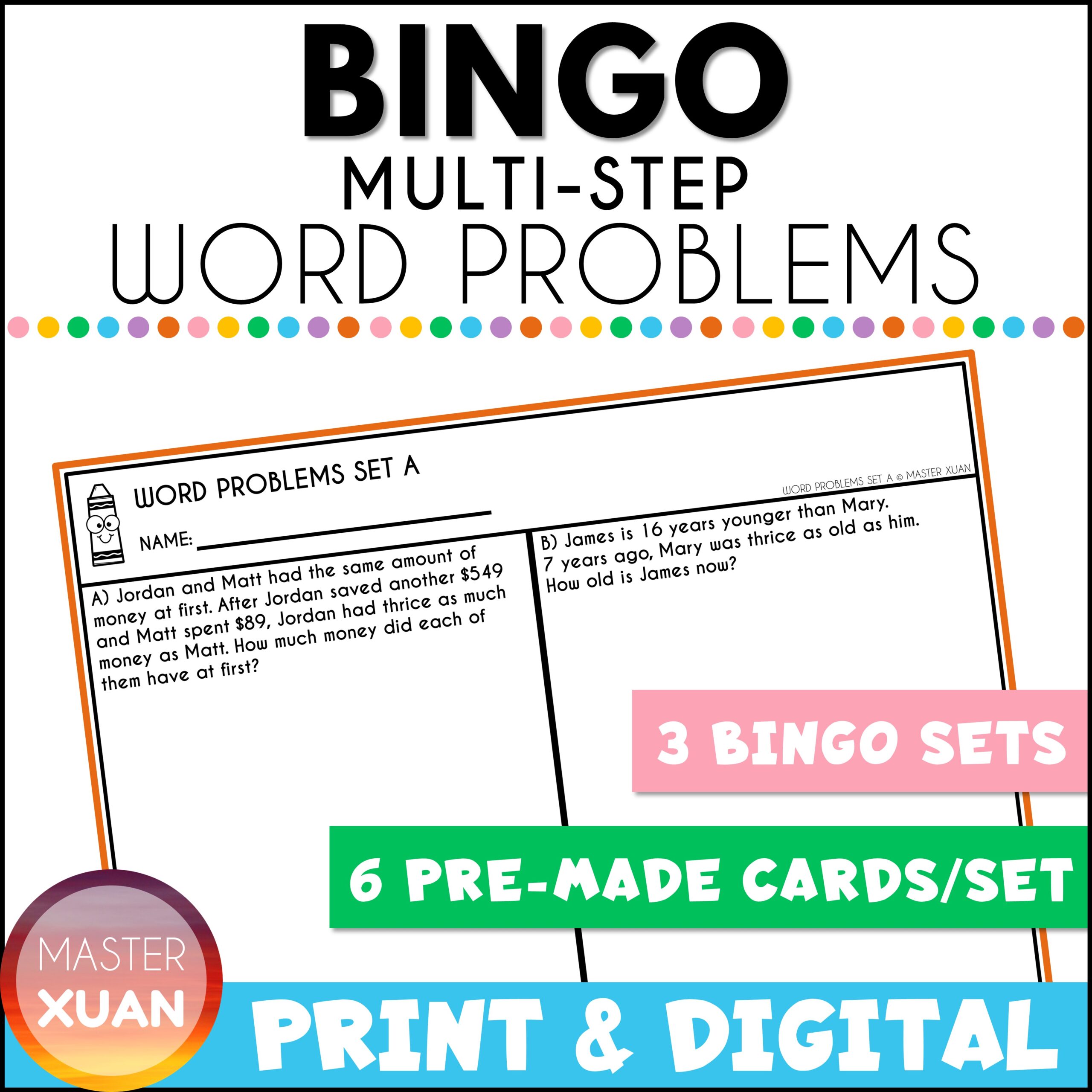 multi-step word problems games - bingo