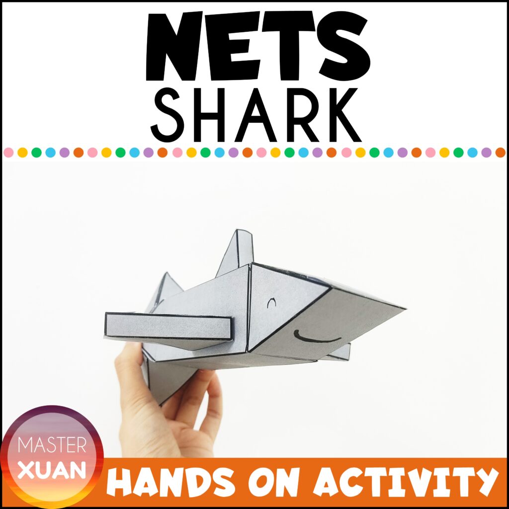 Shark paper craft printable let students learn math 3d shapes nets.