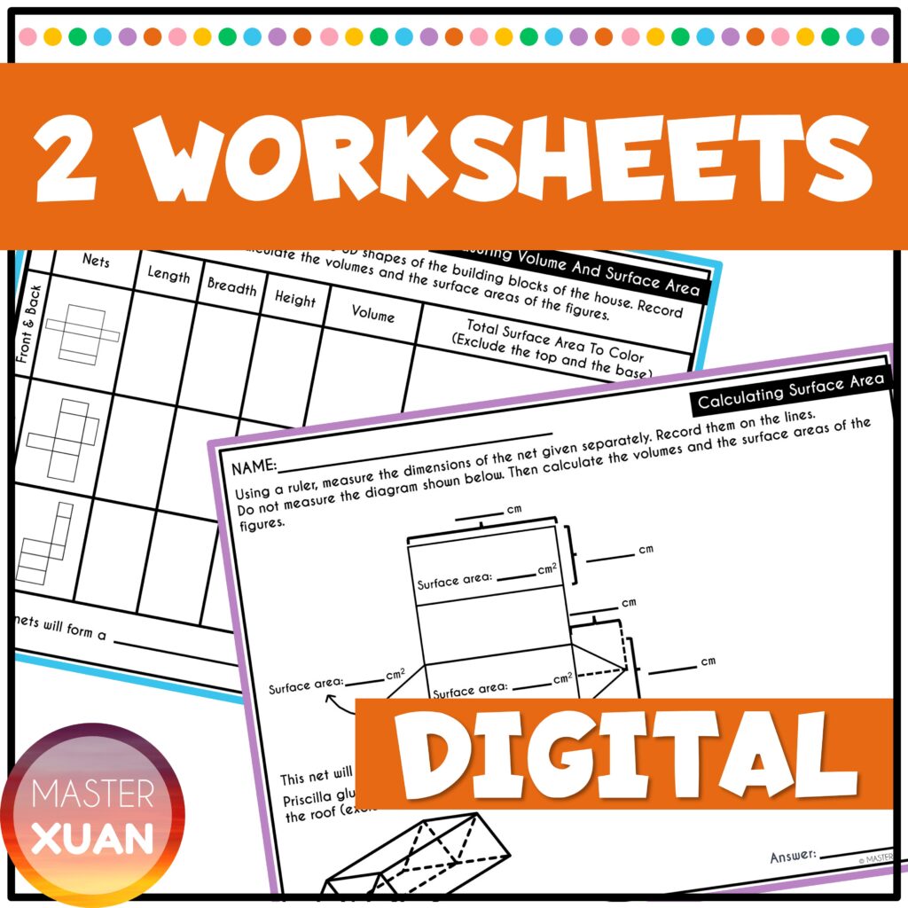 2 Worksheets comes with 3D nets templates allow students to practice measurements, volume, and surface area.