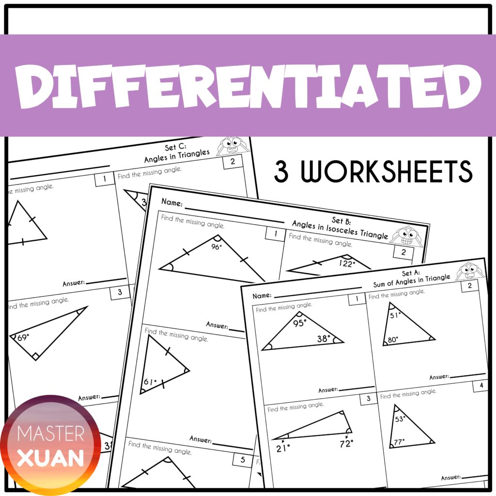 3 calculating missing angles in a triangle worksheets are part of mystery puzzles printable.  