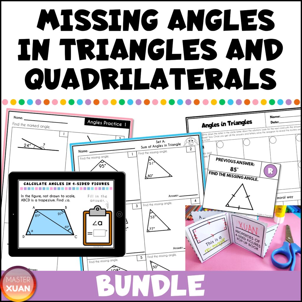 Missing angles in triangles and quadrilaterals bundle.