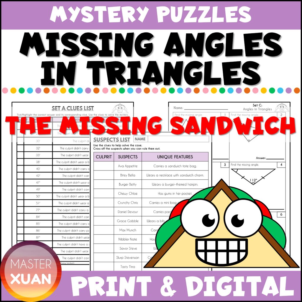 Missing Angles In Triangles Worksheets - Mystery Puzzle Math