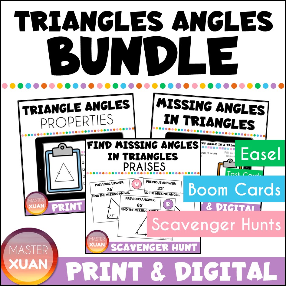 Triangles angles bundle includes digital task cards and scavenger hunt.