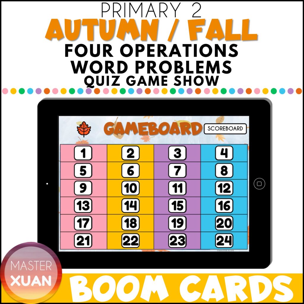Fall math activities for 3rd grade - Four Operations Word Problems Fall Game Show