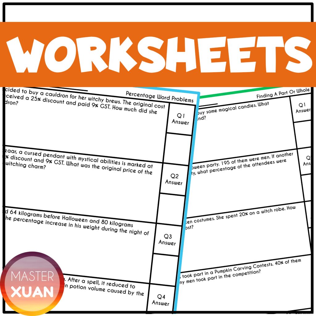 Finding percentages word problems for the Halloween board games