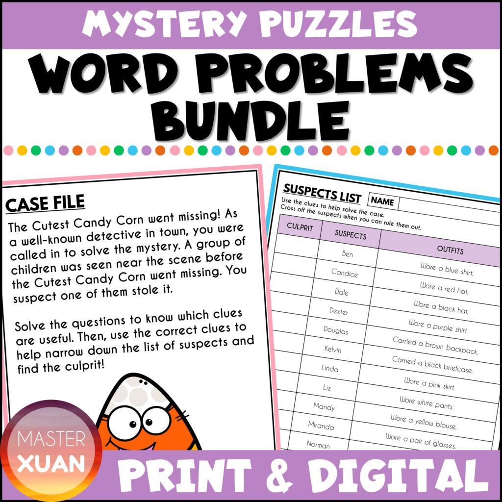 Math mystery worksheet  bundle includes many word problems at a discount! 