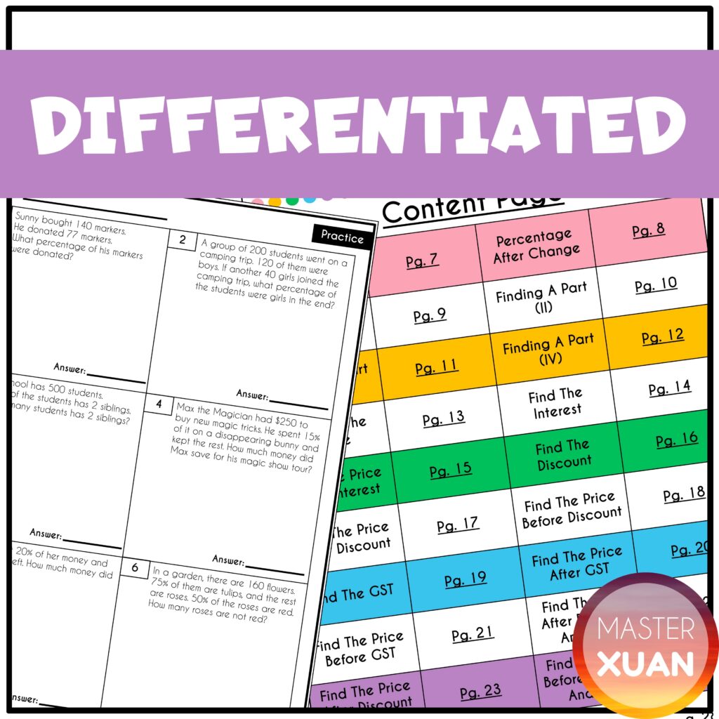 Percentage Word Problems Worksheet has 18 percentage concepts to practice on.