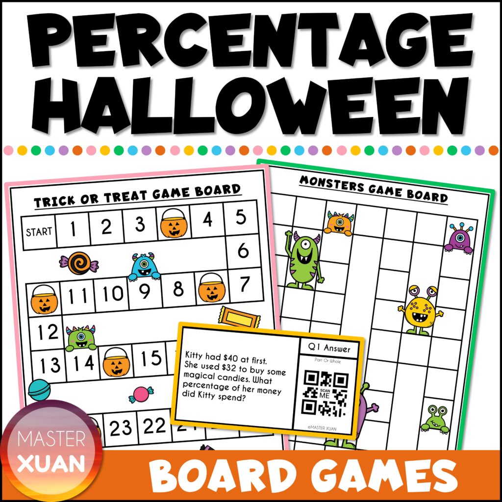 Percentages Math Games - Halloween Board Games