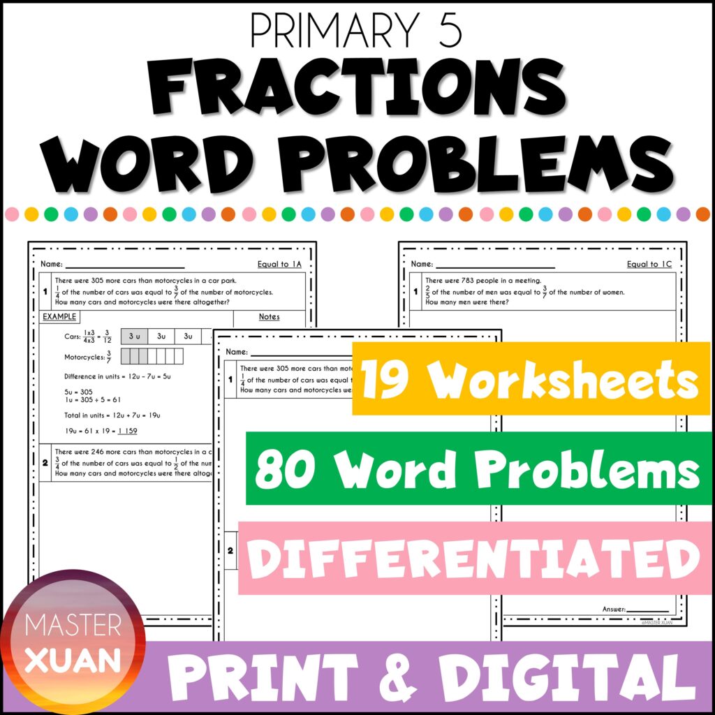 19 Word Problems On Fractions worksheets allow for differentiation.
