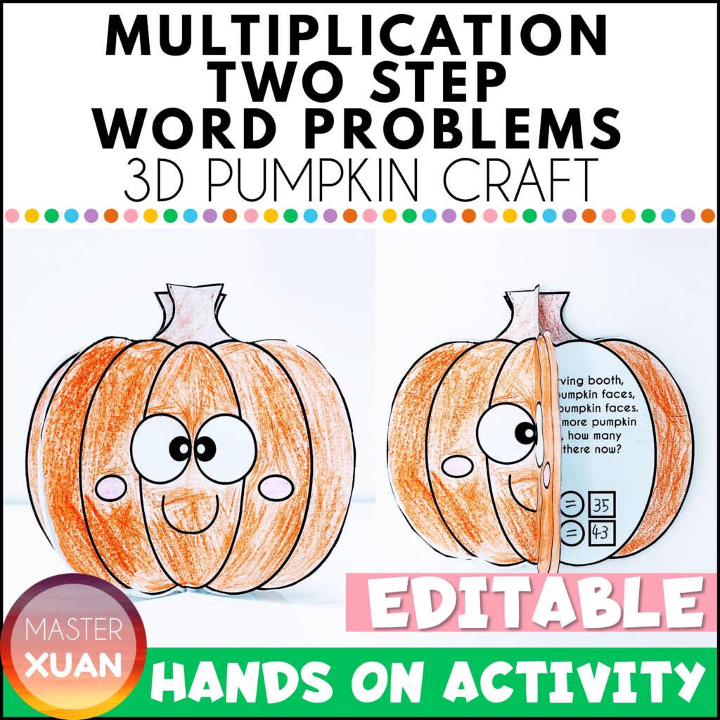 Multiplication Two Step Word Problems 3D Pumpkin Craft