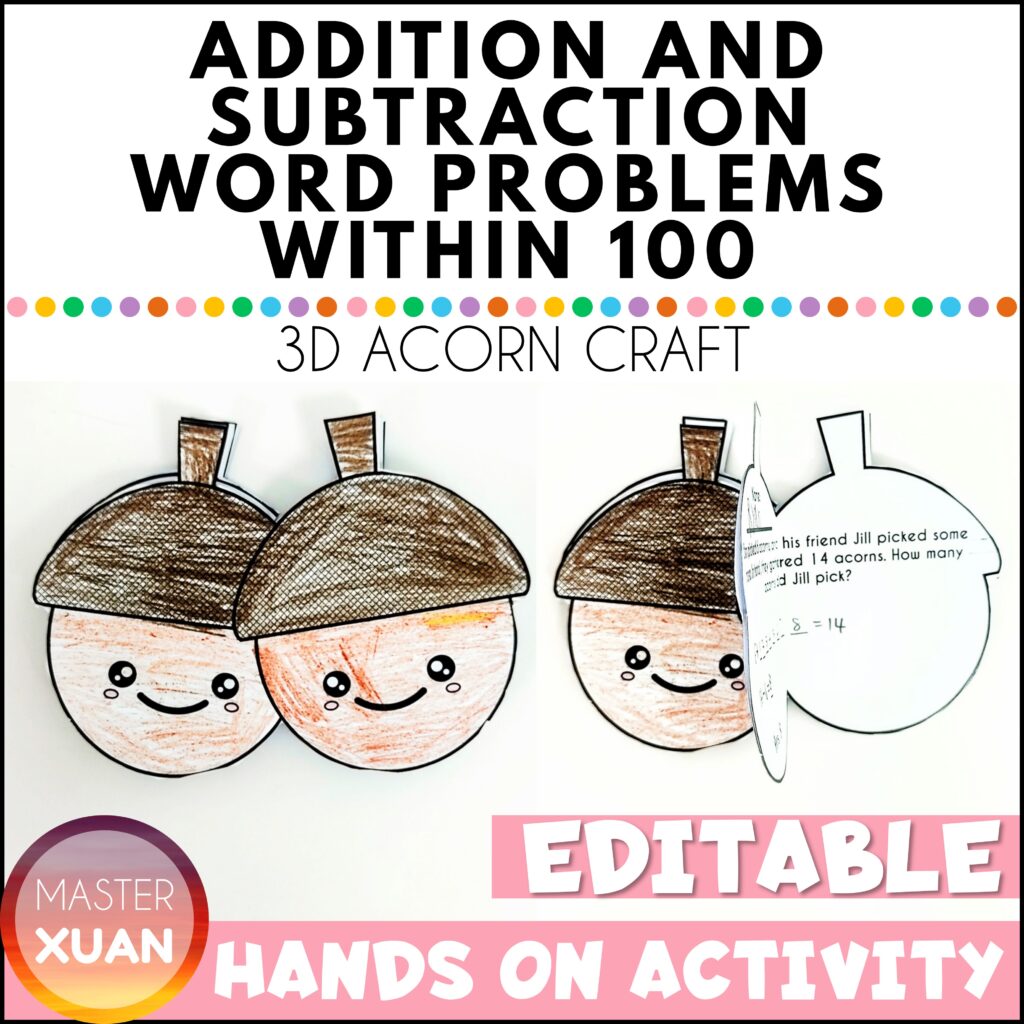 Addition And Subtraction Word Problems Within 100 3D Acorn Craft