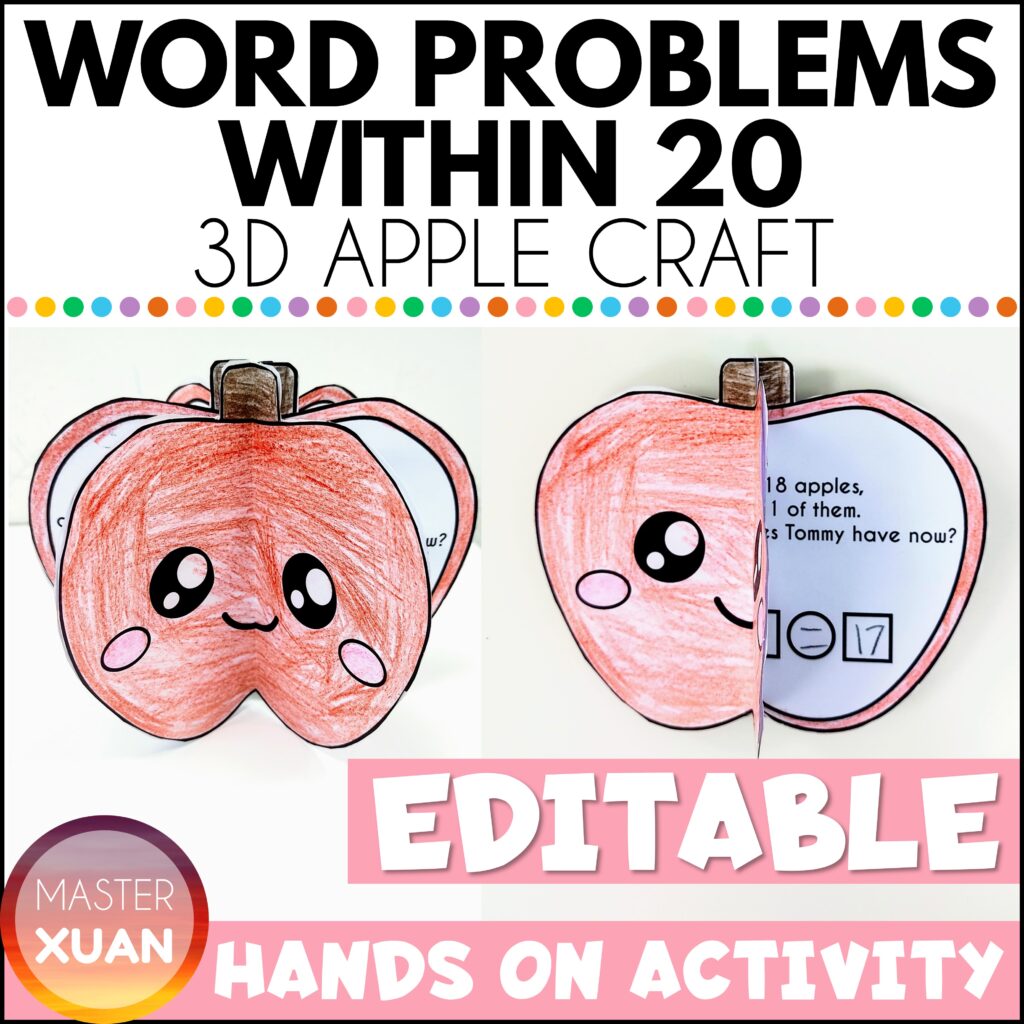 Word Problems Within 20 3D Apple Craft