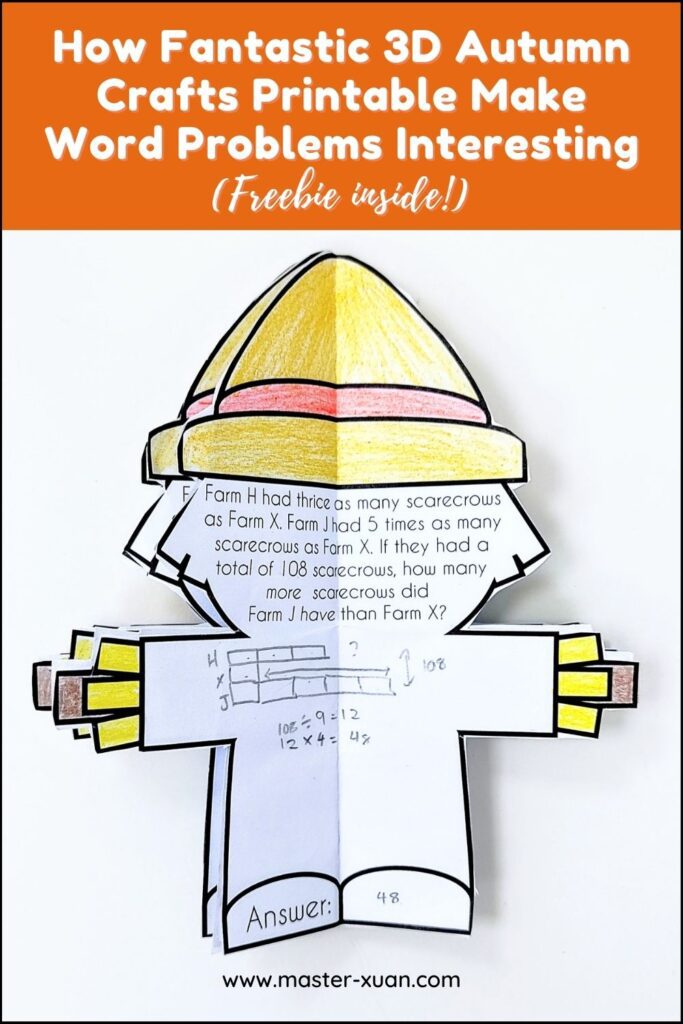 3D Autumn Crafts Printable - Scarecrow word problems