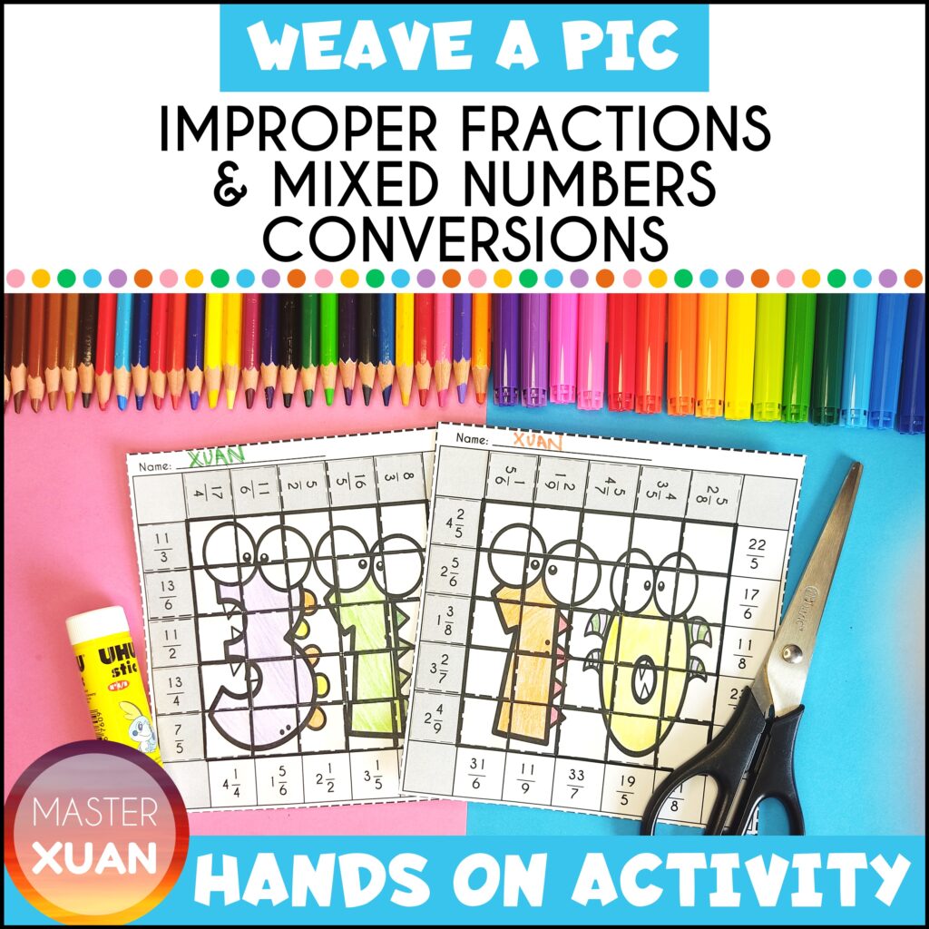 improper fractions and mixed numbers activities - weave a pic Halloween themed