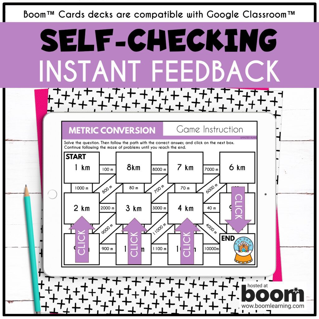 Metric system conversion activities in Boom Learning is self checking and come with instruction on how to play.