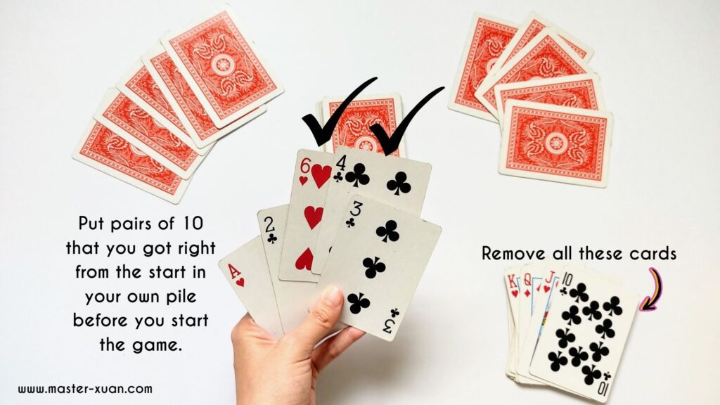 Go Fish card game setup requires students to make pairs of ten.