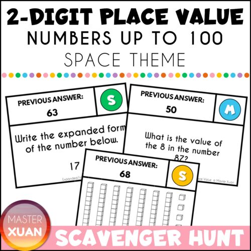 Place Value 2 digits scavenger hunt with space theme has 3 differentiation options!