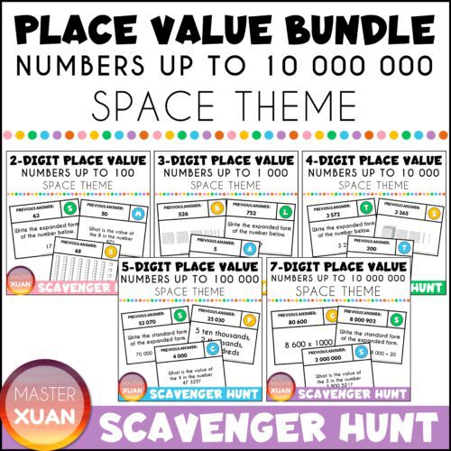 Place Value Scavenger Hunt Bundle with space theme is available at 20% off!