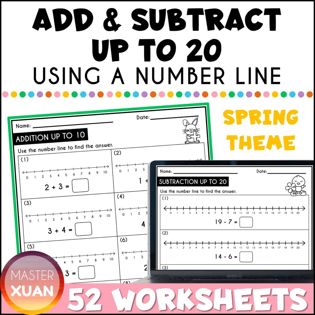 Adding And Subtracting On A Number Line Worksheet - Within 20