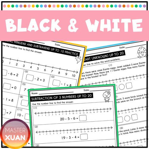 Adding And Subtracting On A Number Line Worksheet - Within 20 has a variety of black and white worksheets.