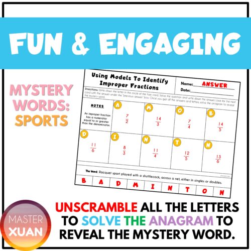 mixed numbers and improper fractions activities with sport theme is fun and engaging.