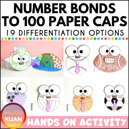 Number bond craft (paper caps) has 19 differentiation options for students to practice number bonds to 100. 