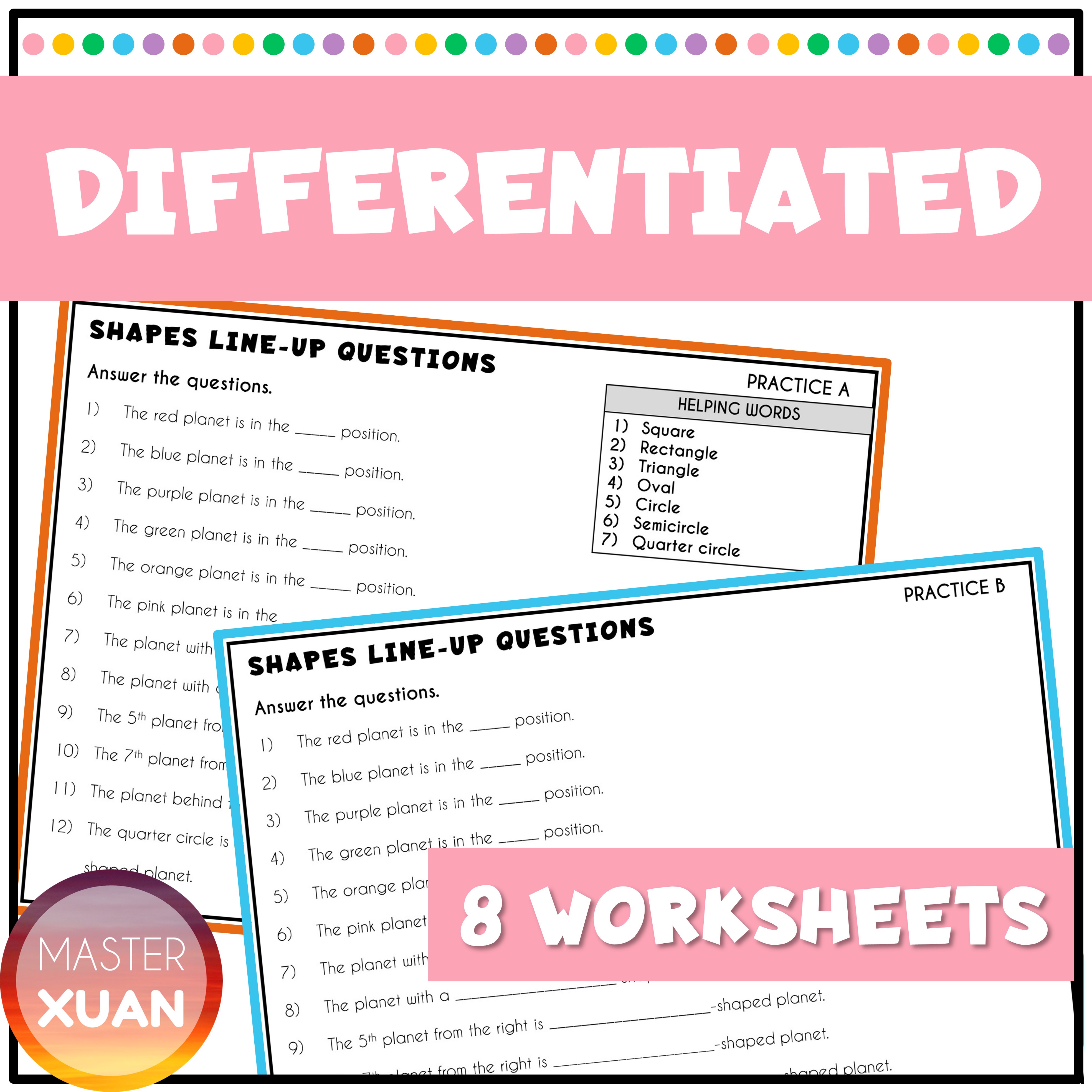 Differentiated activities ordinal numbers worksheets provided.