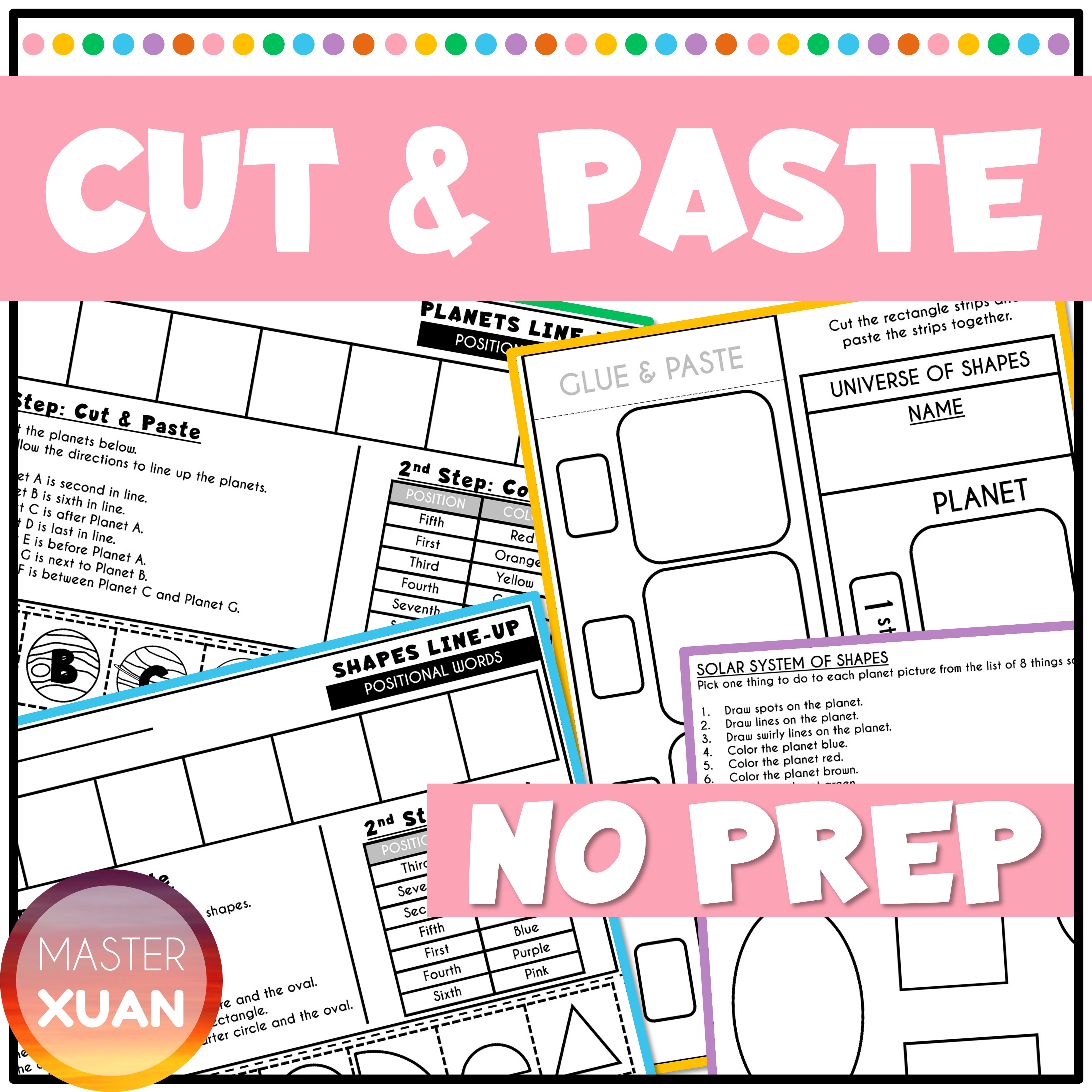 Ordinal numbers activity for kindergarten include cut and paste activities with no prep templates!