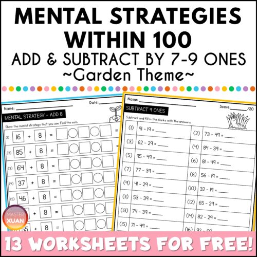 Free mental math worksheets let students master addition and subtraction within 100.