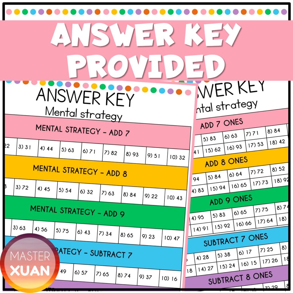 Mental math strategies worksheets answer key provided.