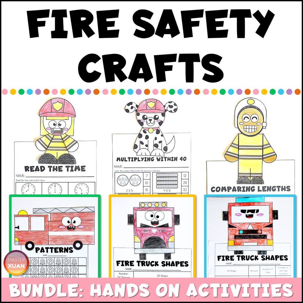 Fire Safety Crafts Bundle includes firefighters and fire trucks. Get it at a discounted price!