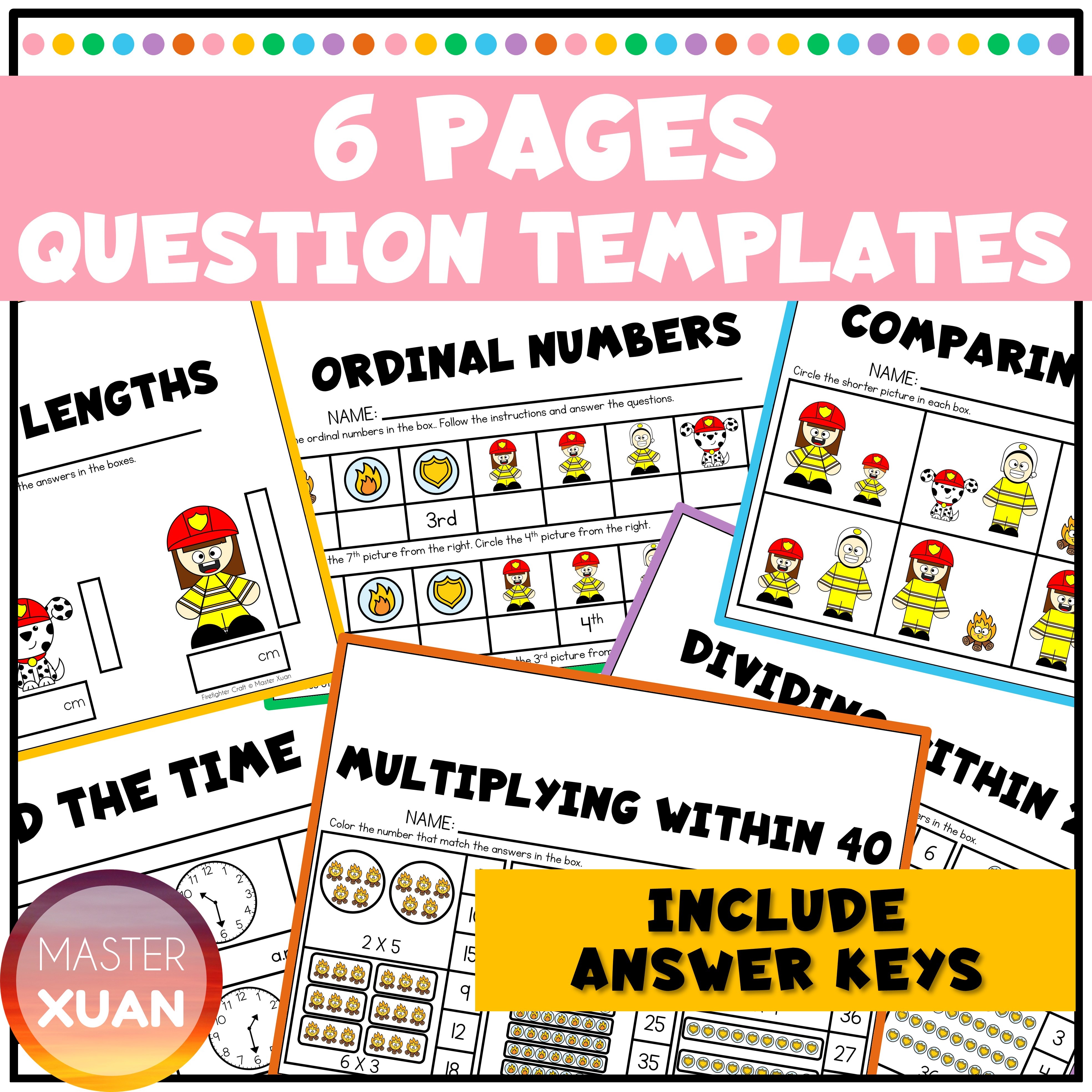 Preschool firefighter craft includes 6 pages of question templates.