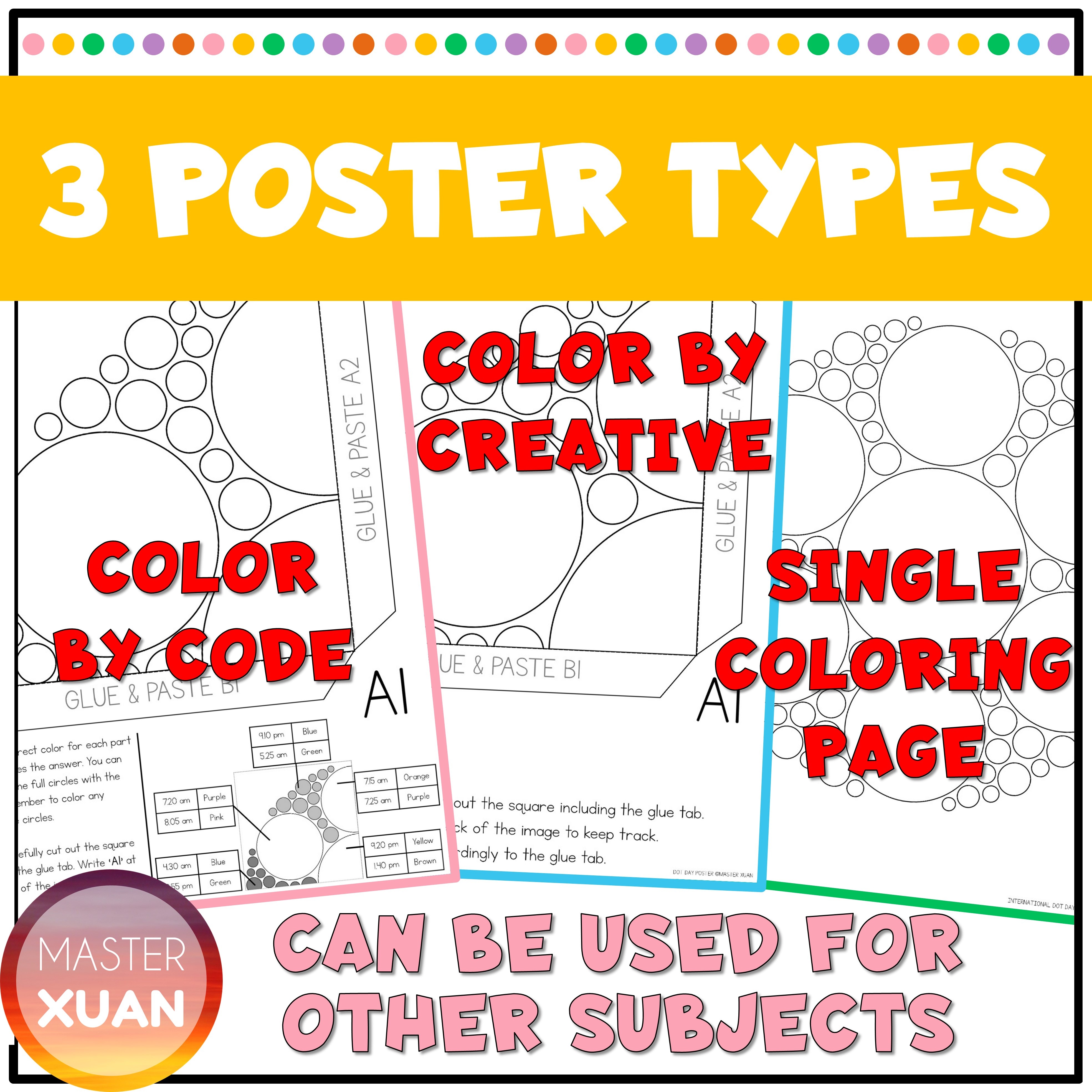 There are 3 poster types for this international dot day coloring page.