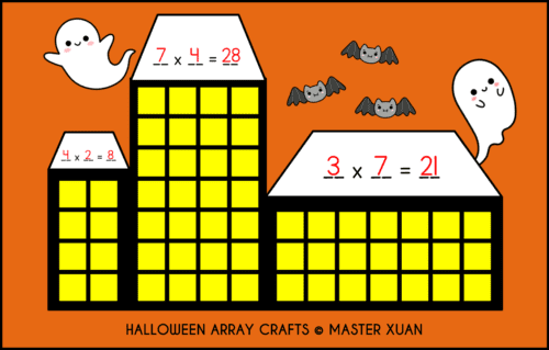 3 haunted houses to practice arrays multiplication.