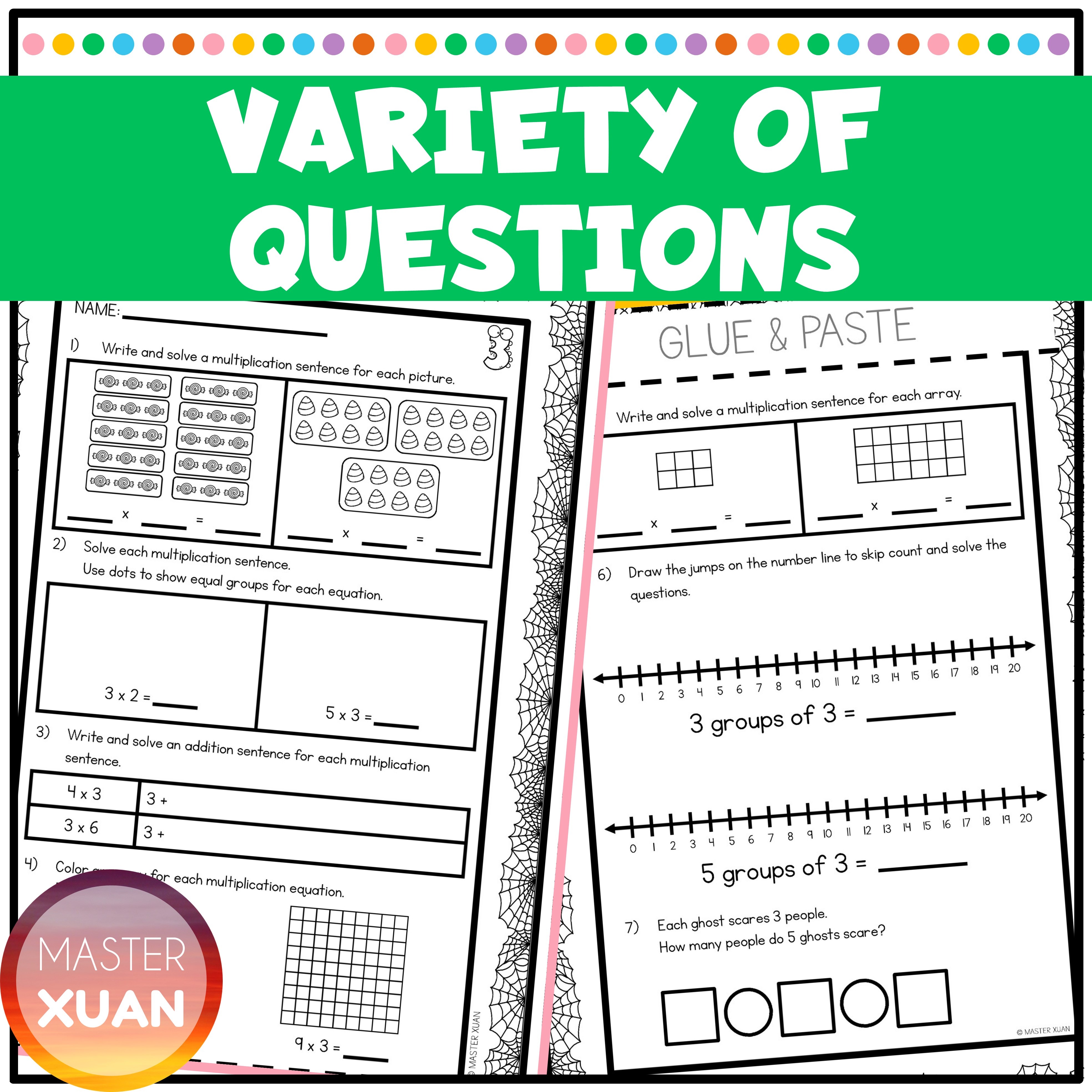 Multiplication Halloween Activities include a variety of questions in one poster.