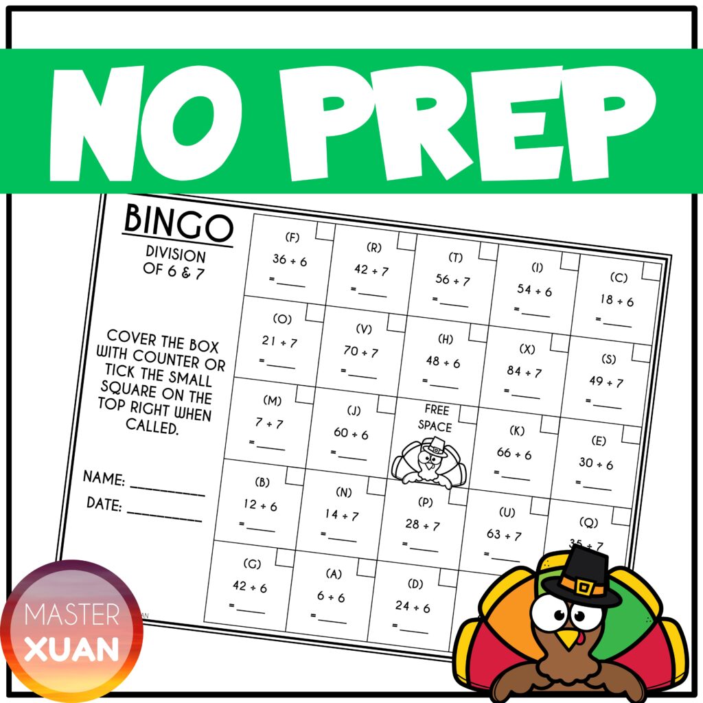 Division and Multiplication Bingo Game is No Prep.