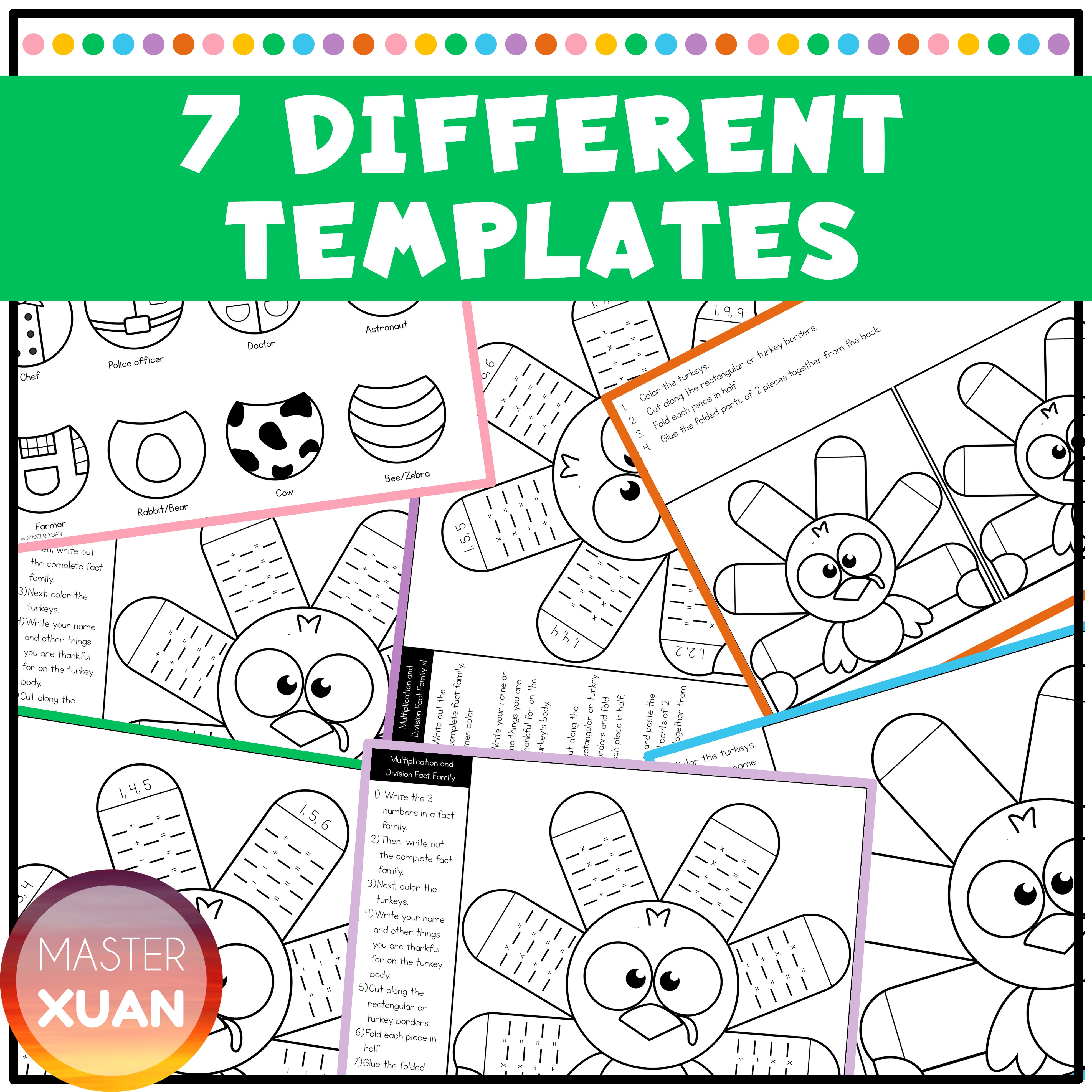 A 3D Turkey Fact Families Craft has 7 different templates.