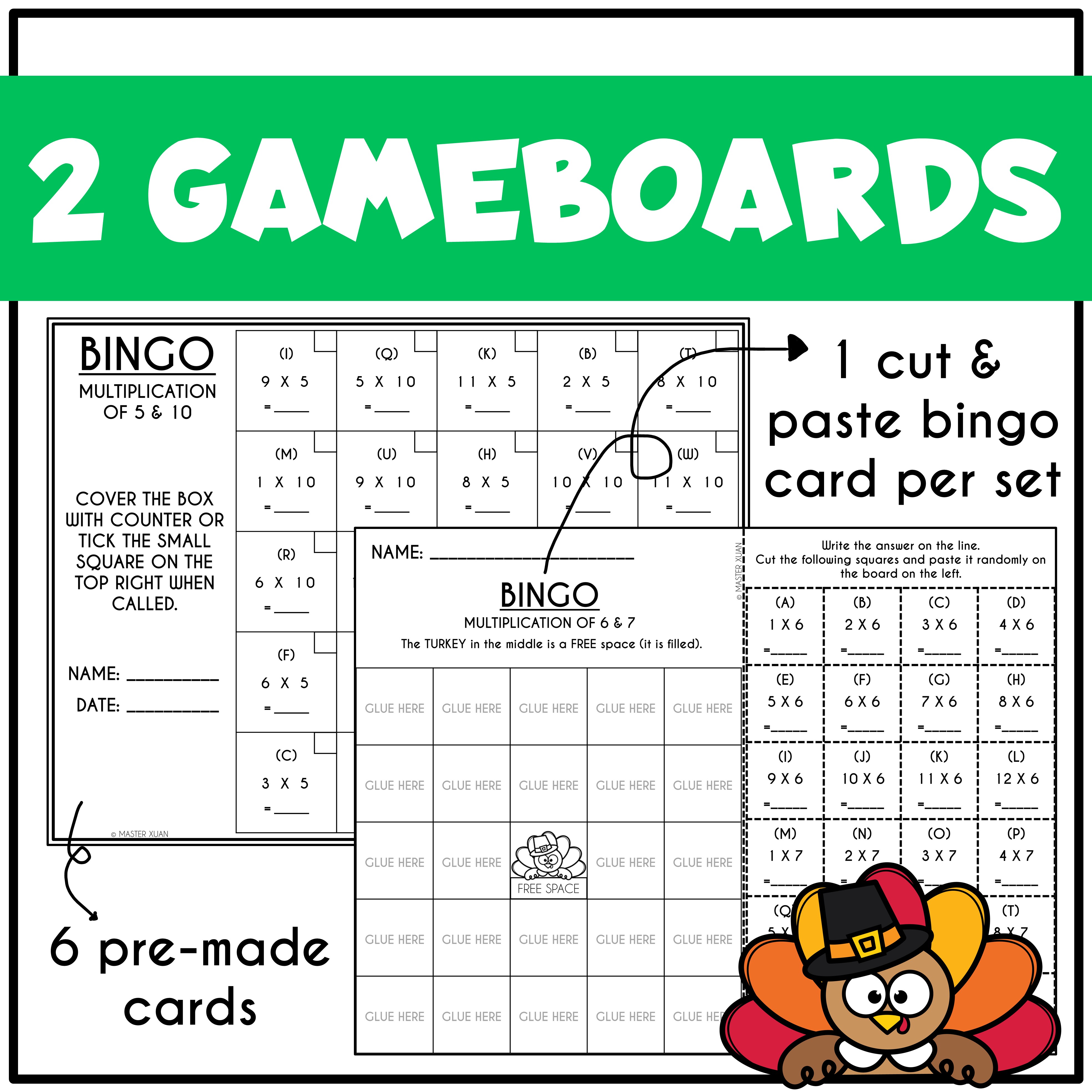 Division and Multiplication Bingo Game has 2 gameboards.