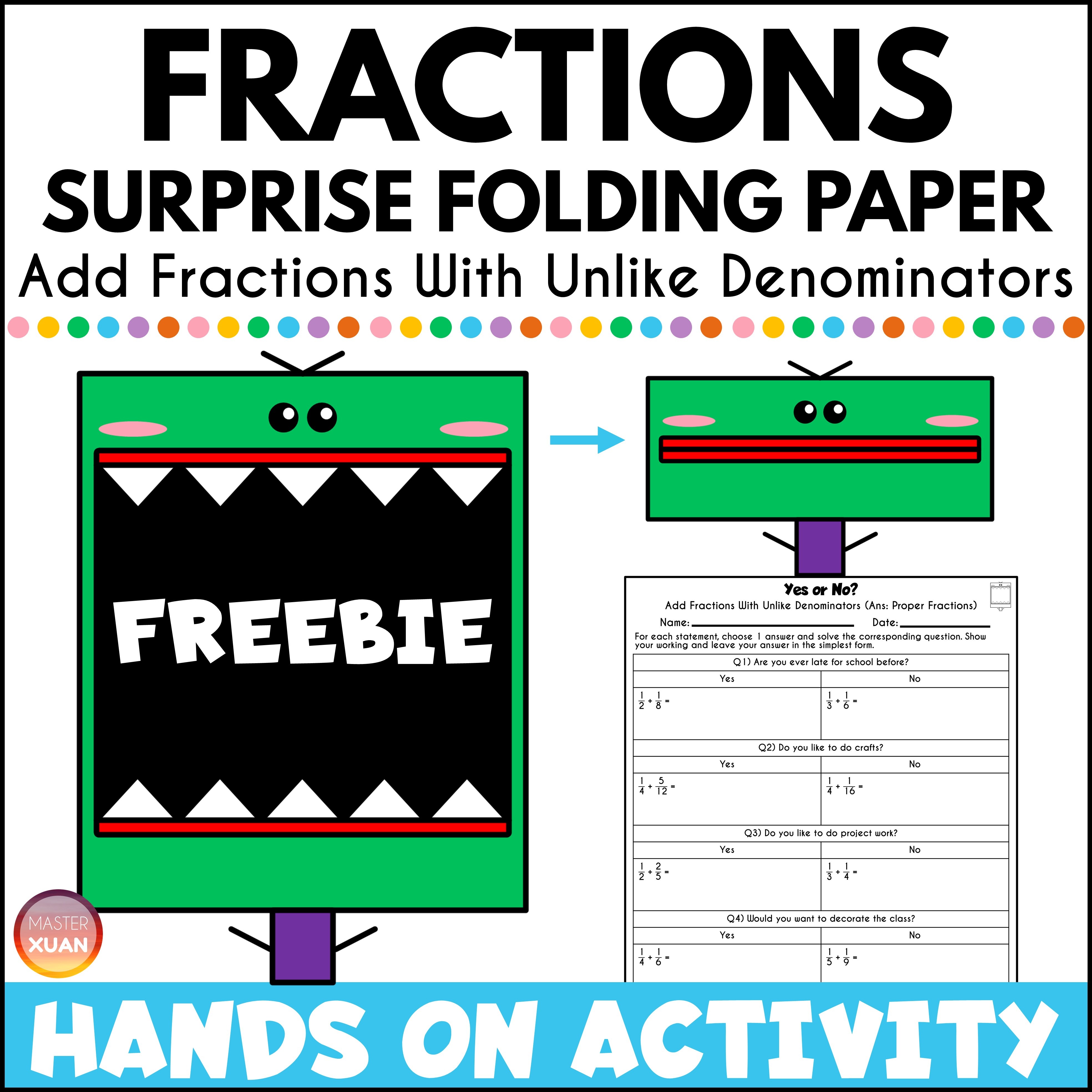 Free fractions cut and paste worksheet for adding fraction with unlike denominator craft.