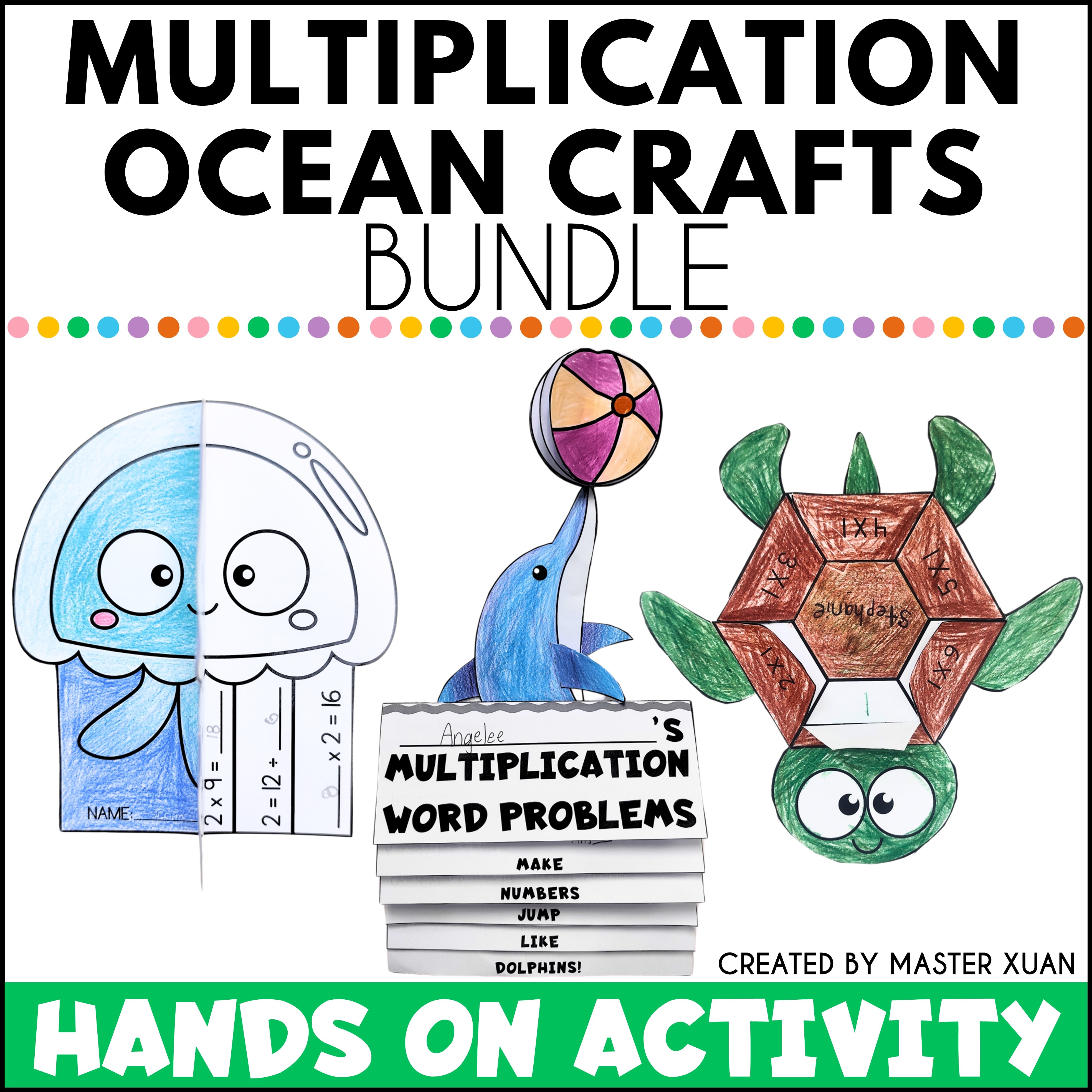 Ocean animal craft include jellyfish, dolphin and sea turtle. This allow students to practice their multiplication math facts.