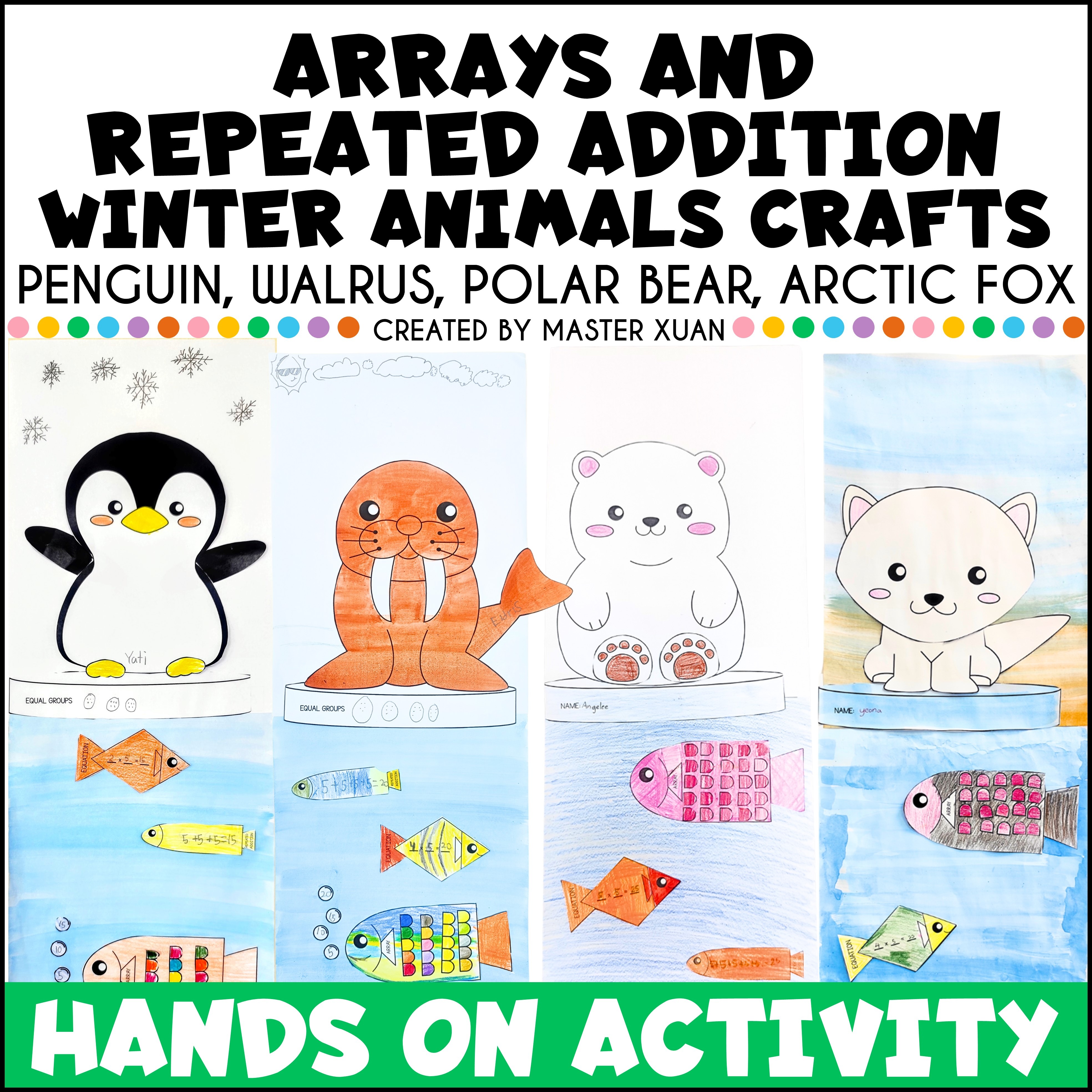 Winter animals crafts include penguin, walrus, polar bear and arctic fox.