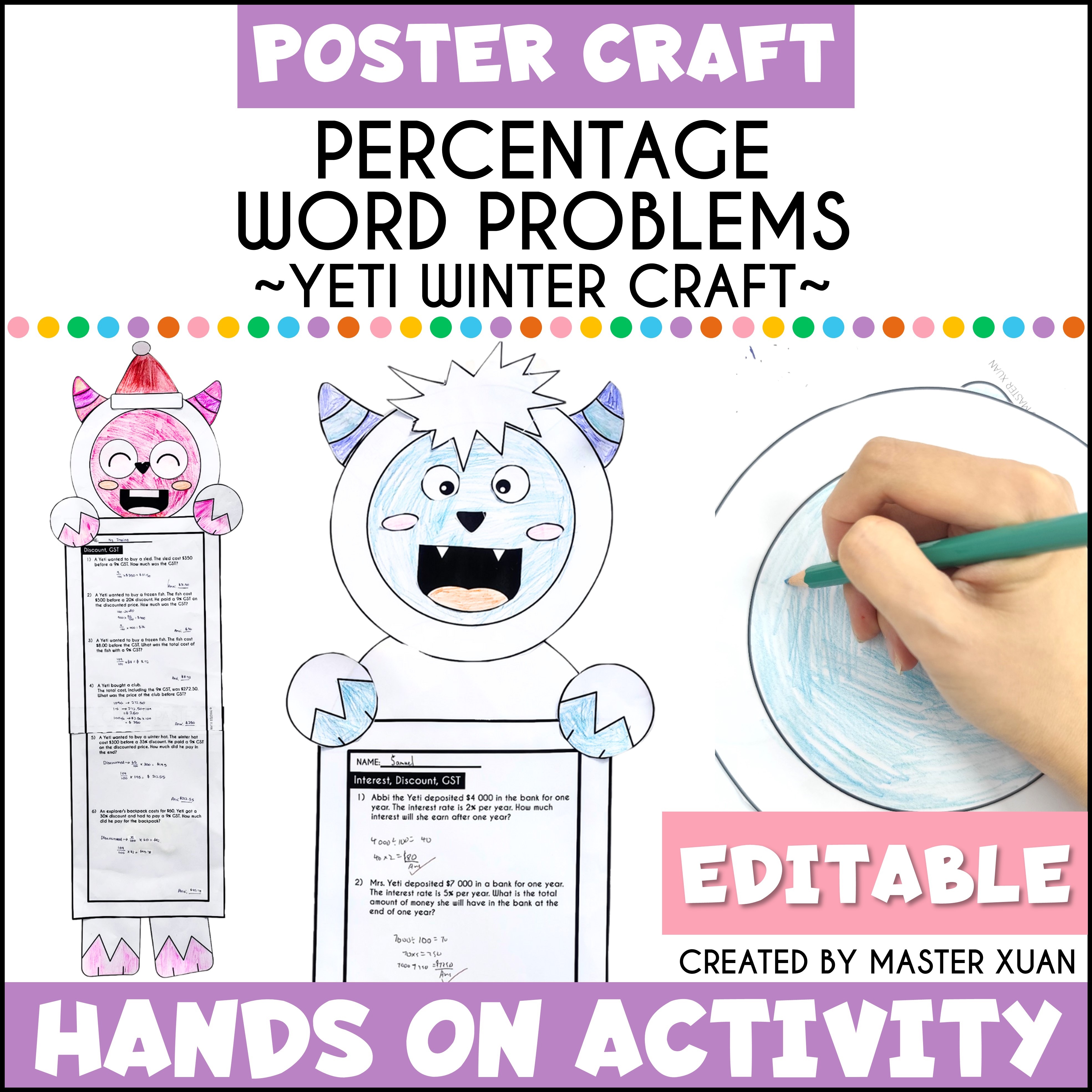 Winter math craftivity let students practice percentage word problems with this yeti winter craft.