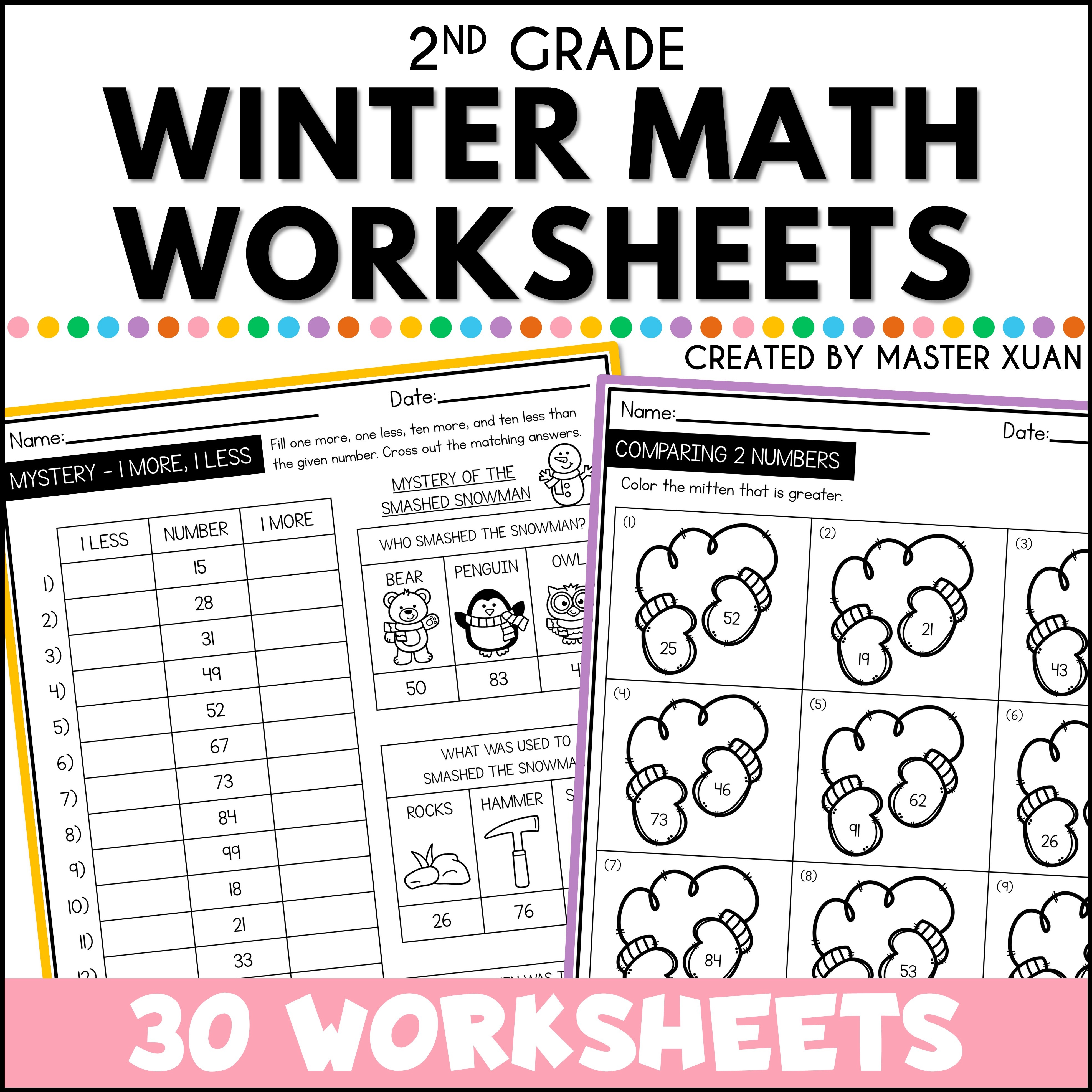 Winter math worksheets 2nd grade include 30 worksheets with a variety of printables.