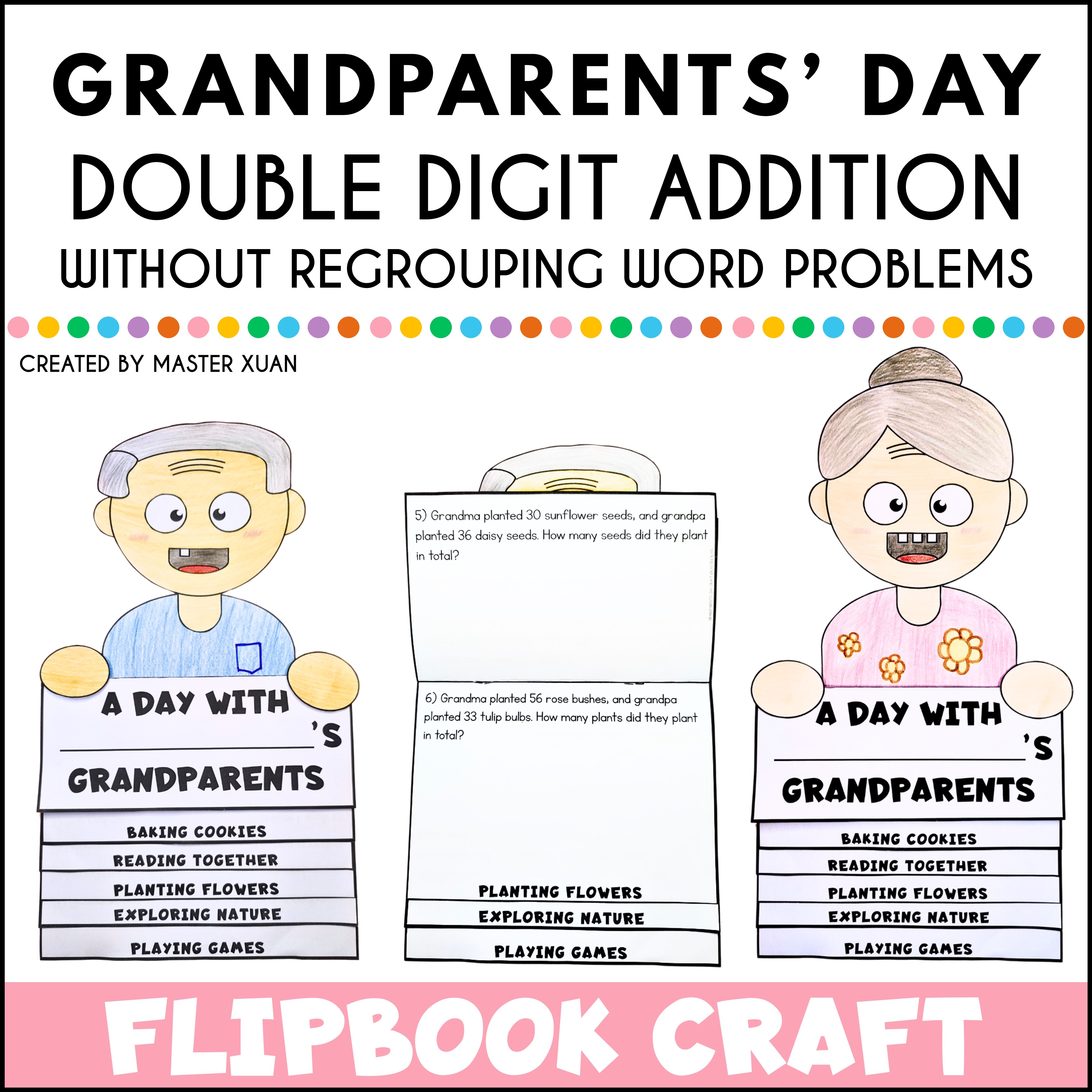 Grandparents' Day Craft Flip Book, Double Digit Addition Without Regrouping