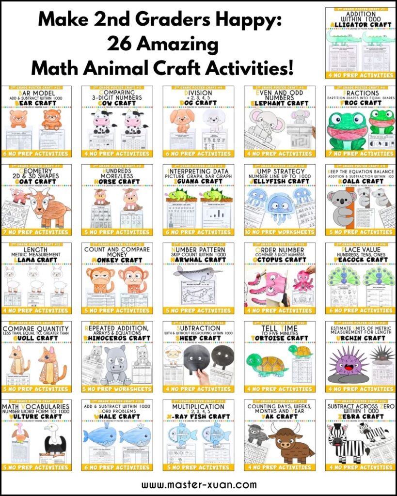 Make 2nd Graders Happy: 26 Amazing Math Animal Craft Activities!